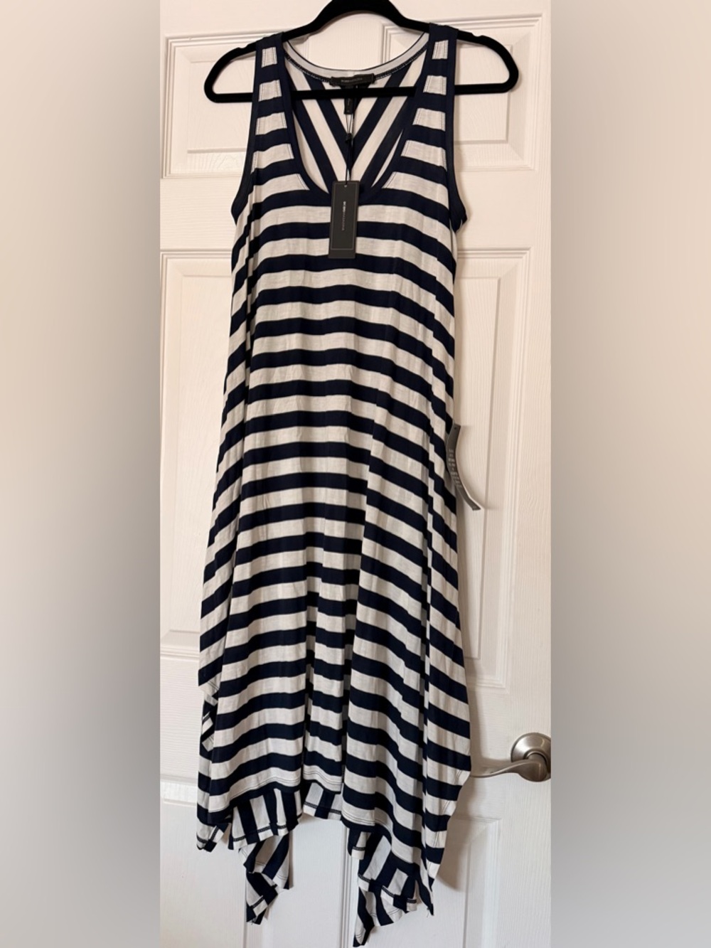 NWT BCBGMAXAZRIA mylene navy and white striped midi dress, oversized XS